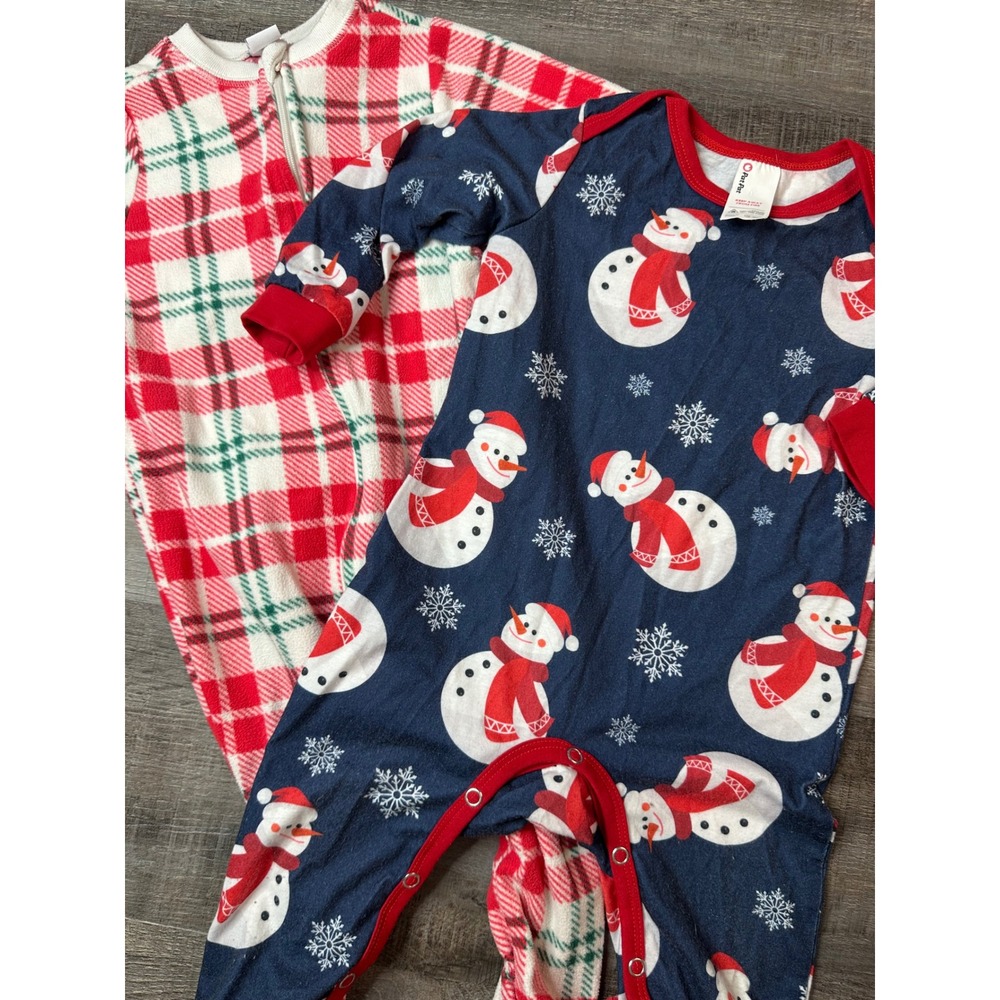 Old Navy/PatPat Toddler Holiday Sleepers Set of 2 - Plaid Snowman 12-18M